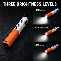 Lampe torche LED rechargeable USB-C D89 avec zoom, options de couleurs orange, vert, bleu, jaune, noir, ABS et PS, autonomie 4-6h, 450lm, IP54