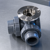Vanne à boisseau sphérique motorisée électrique à trois voies DN20 PVC PN10 résistante aux acides, contrôle de débit élevé, raccordement pour eau sous pression, OEM Radiant
