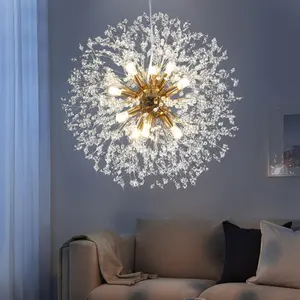 Lampu gantung Dandelion, lampu gantung kristal Led Modern Nordik ruang tamu makan
