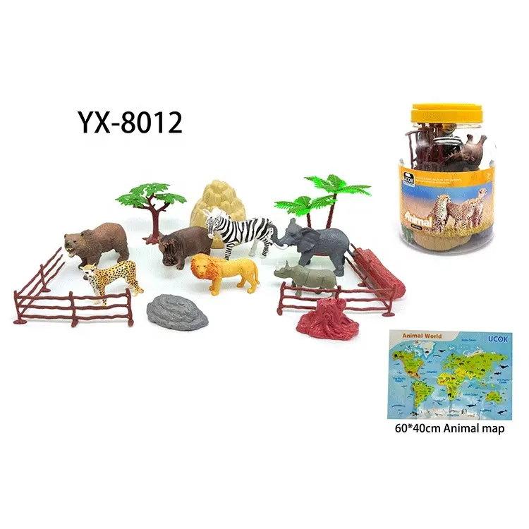 Animals Figurines Toys, Activity Play Mat & Trees, Realistic Large Plastic Animals Figurines Jungle Wild Zoo Play set