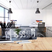 Reloj Despertador LED Digital Eléctrico de Escritorio con Proyector de Hora, Espejo de Mesa y Mini Luz