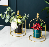 Pot de fleurs en céramique créatif pour plantes d'intérieur avec supports métalliques, pot en céramique avec support de présentation, pot de fleurs en métal pour la vente en gros