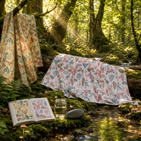 Tissu 100% Coton Imprimé Forêt et Champignons, Sergé 40S, Écologique, Motif Papillon, pour Literie et Décoration de Cabane