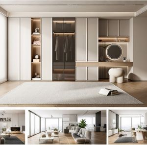 Custom Nordic Hotel Furniture <b>White</b> Cupboard <b>Sliding</b> <b>Door</b> <b>Wardrobe</b> Cabinet Light for Bedroom Closet - Product Image 3