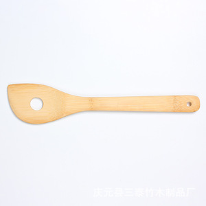 Bamboo Angled Spatula With Round Hole Long Handle For Stir Fry Wok Cooking Kitchen Utensil Non Stick Design - Product Image 1
