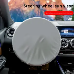 Protector de cuero PU para <span class=keywords><strong>volante</strong></span> de coche, protección solar, aislamiento térmico para todas las estaciones, Compatible con Suzuki Audi Chevrolet Kia Dodge - Product Image 3