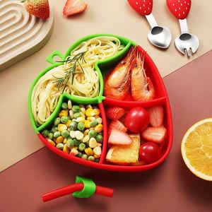 Juego de Vajilla de Silicona Resistente a Altas Temperaturas, Plato de Cena con Diseño de Dibujos Animados para Niños, Tazón con Ventosa, Apto para Alimentos, Fresa - Product Image 2