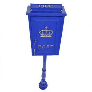 Blue Coated Gold Crown Emblem Hand Casted Technique Metal <b>Post</b> <b>Box</b> With Pillar Stand For Outdoor Home Decoration Garden Display - Product Image 1