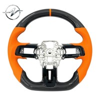 Volant sport en cuir et fibre de carbone YZ personnalisé, orange, 3 branches, avec couleur de surpiqûres personnalisée pour Shelby GT350
