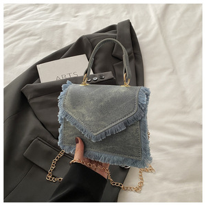 Fashion Lady Denim Blue Petit sac à bandoulière carré avec sac à bandoulière portable au design rétro - Product Image 2