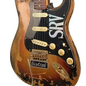 SRV稀有吉他高品质复古旭日遗迹保留电吉他，工厂手工制作