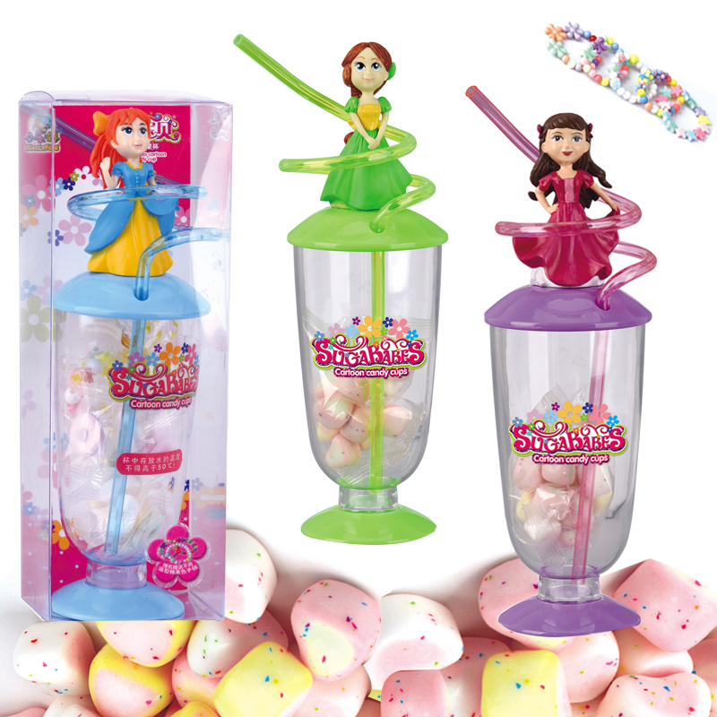 Twirling Straw and 3D Figurine Bonbon Candy Cup Container with Bonbon Chocolate Confectionery Sweet