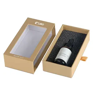 CSMD MOQ 1000pcs Chinese suppliers personality transparent window decorative drawer type cardboard gift box for beard oil bottle