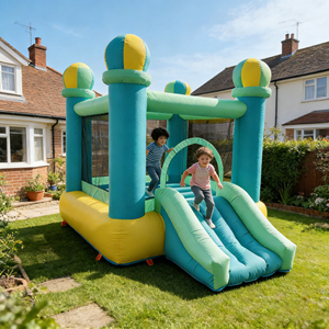 Château gonflable 2 en 1 avec toboggan et piscine à jets d'eau, filet de sécurité et conception anti-renversement - Product Image 1