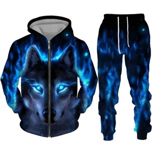 Nuovo Set Felpa con Cappuccio e Pantaloni della Tuta con Stampa 3D di <span class=keywords><strong>Lupo</strong></span>, Abbigliamento Casual Streetwear Autunnale con Zip, Personalizzabile - Product Image 3