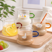 Tasse en verre borosilicate de qualité supérieure - Design mignon de dessin animé avec poignée colorée pour café et thé