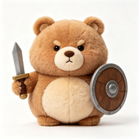 Peluche Animale Guerrier Mignonne avec Épée et Bouclier, Chat Shiba, Ours, Lapin, Grenouille, Canard, Poupée en Peluche Douce pour Enfants, Cadeau
