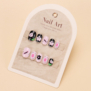 24ชิ้นการ์ตูนถอดออกได้ปลายเล็บปลอมลายดอกไม้น่ารักสำหรับเด็กผู้หญิงตกแต่งเสร็จ - Product Image 6