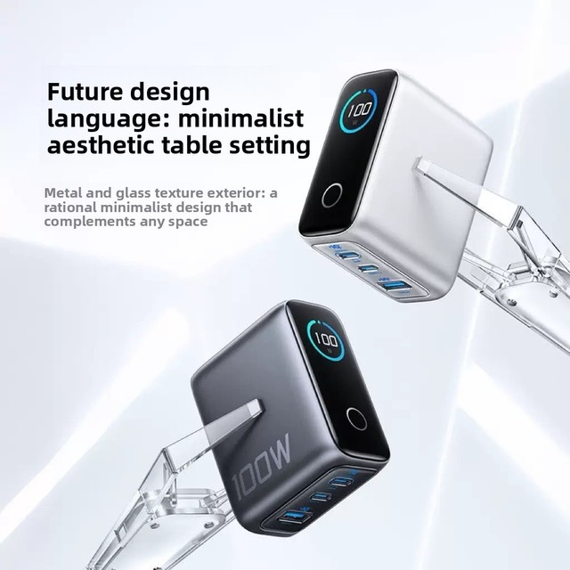 Cross-border 100W Gallium Nitride Charger AI Smart Screen Display USB-C/USB-A Ports Multiple Fast Charging Tablets Phones
