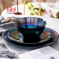 Service de vaisselle de luxe en verre sans plomb, coloré, assiettes et bols