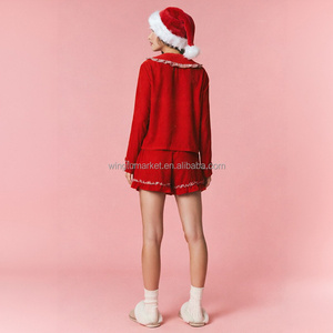 Conjunto <span class=keywords><strong>de</strong></span> <span class=keywords><strong>Pijamas</strong></span> Navideños Personalizados, Ropa <span class=keywords><strong>de</strong></span> Dormir con Cuello Marinero, Cierre <span class=keywords><strong>de</strong></span> Tres Lazos, Top con Volantes y Pantalones Cortos, Ropa <span class=keywords><strong>de</strong></span> Dormir Festiva para Mujer - Product Image 3