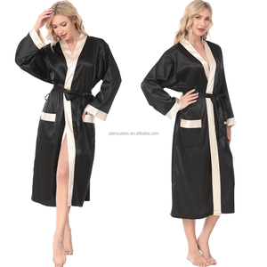 Ladies Long Luxury Robes Solid Wholesale Kimono Satin Silk Robe with Piping <strong>Women</strong> Bathrobe Elegant Casual <strong>Sleep</strong> Wear <strong>Lounge</strong> - Product Image 3
