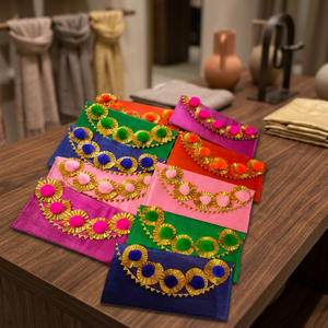 Enveloppes en soie Gota indiennes traditionnelles Sahagun Lifafa pour mariage Sagan Haldi Mehndi couleurs assorties pochette cadeau faveur - Product Image 3