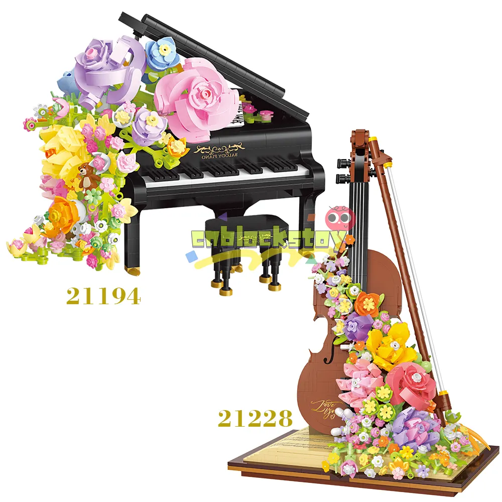 Ensamblado Balody 21194 21228 MOC Compatible Mini juguetes de ladrillo violín Piano flor bloque de construcción chico juguete educativo de Navidad