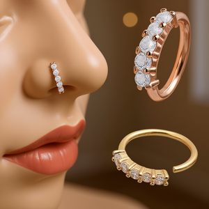 Anneau de nez en or rose E953 avec zircon cubique serti à griffes pour femme, bijou de corps classique pour usage quotidien, bijou de piercing - Product Image 2