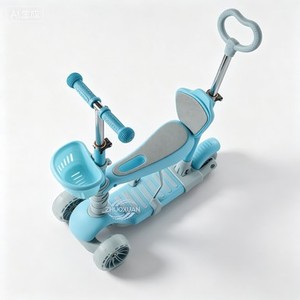 Patinete Convertible de 3 Ruedas con Barra de Empuje, Luz Incluida, Altura Ajustable y Freno Delantero para Niños Pequeños - Product Image 2