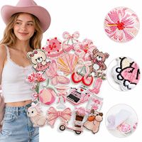 Lot de patchs brodés thermocollants et à coudre, motifs Coquette rose, Nœud brodé, Gâteau aux cerises, Ours en peluche, Papillon, Fleur, Amour