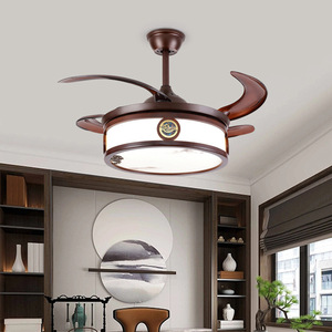 新しい中国風の扇形ランプ、天井照明、黒檀のレストラン用ペンダントには、静音の6つのモーターが搭載されています。 - Product Image 4