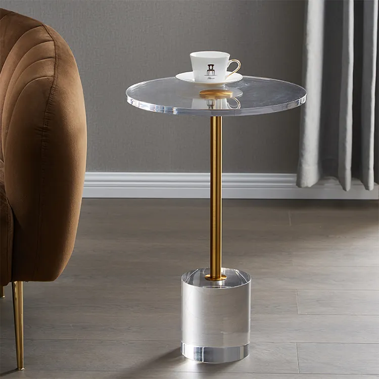 Luxury Living Room Decoration Transparent Round Coffee Table Clear Acrylic Side Sofa End Table