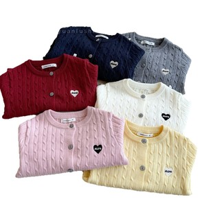 Tongxingyuan Girls Knitted Cardigan Sweater Solid Color Heart Patch Spring Autumn Cotton Kids Top - Product Image 5