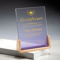 Trofeo de escudo de madera de vidrio personalizado barato Premios de impresión UV Placa en blanco con base de madera