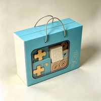 Boîte cadeau en bois pour enfants, écologique, recyclable, réutilisable, imprimée sur mesure, avec poignée en corde de papier, quatre couleurs