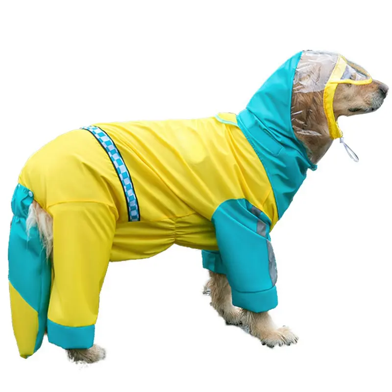 Casaco de chuva para cães, casaco de chuva com capuz personalizado de fábrica de alta qualidade à prova d'água e vento, roupas para animais de estimação