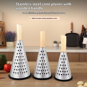Stainless Steel 3-Sided Kitchen Grater Cheese Veggie Spiralizer Cheese Slicer Cucumber Slicer with Wood Handle - Product Image 2