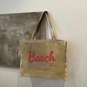 Whosale Shopping Custom Logo Print Large Net Mesh Gym Beach <b>Tote</b> <b>Bag</b> for Beauty Counter Gift - Product Image 3