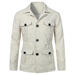 Ohsisa 2025 Veste <span class=keywords><strong>Homme</strong></span> Printemps Automne Nouvelle Collection Multi-Poches Boutonnée Lin Décontractée Col Rabattu Réversible <span class=keywords><strong>XS</strong></span> 6XL - Product Image 4