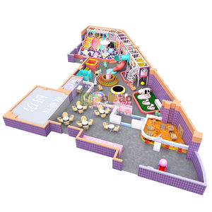 Aire de jeux intérieure pour enfants avec toboggan double château rose et violet, <span class=keywords><strong>cuisine</strong></span> interactive et zone d'escalade - Product Image 1