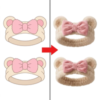 Bandeau en peluche personnalisé OEM avec oreilles d'ours et nœud, pour spa, couleur de tissu personnalisée, broderie de logo, vente en gros, commandes en gros pour salons et cadeaux