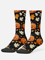 Lot de six paires de chaussettes en polyester à sublimation sur le thème d'Halloween, motif citrouille de dessin animé effrayant, chaussettes mi-mollet pour usage quotidien, prêtes à être expédiées