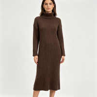 Robe longue en maille côtelée rouge de haute qualité pour femme, personnalisable OEM & ODM, collection Gillian Midi, vente en gros