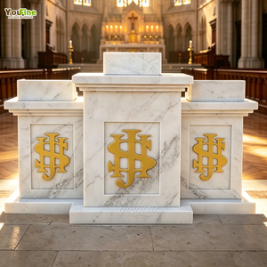 Pupitre <span class=keywords><strong>d</strong></span>'<span class=keywords><strong>église</strong></span> YouFine en marbre blanc sculpté <span class=keywords><strong>à</strong></span> la main avec monogramme doré JHS, logo personnalisé, pupitre de prédication, lutrin, <span class=keywords><strong>autel</strong></span> pour cathédrale - Product Image 1