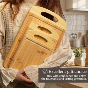 Ensemble de planches à découper en bambou rectangulaires avec poignée, pack combiné pour la cuisine - Product Image 4