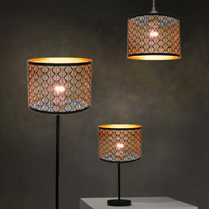 Lámpara colgante redonda de Metal tallada para <span class=keywords><strong>Hotel</strong></span>, para mesita de noche, escritorio, sombra, <span class=keywords><strong>Abat</strong></span> Jour, color negro y dorado - Product Image 4