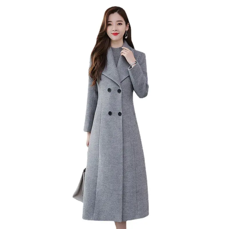 Herbst Winter Breasted Pocket Coat Damen Formeller Mantel Eleganter langer Mantel Trench Women Wool Coat