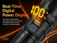 Lampe torche LED puissante pour l'extérieur avec charge USB-C, matériau ABS IP44, faisceau réglable, portée du faisceau pour le camping