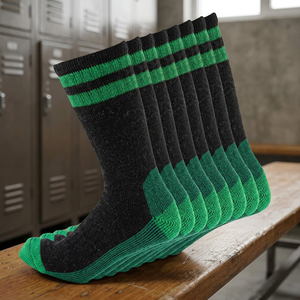<b>Black</b> Green Striped Crew <b>Socks</b> Breathable Knitted Basketball <b>Socks</b> for Adults - Product Image 4